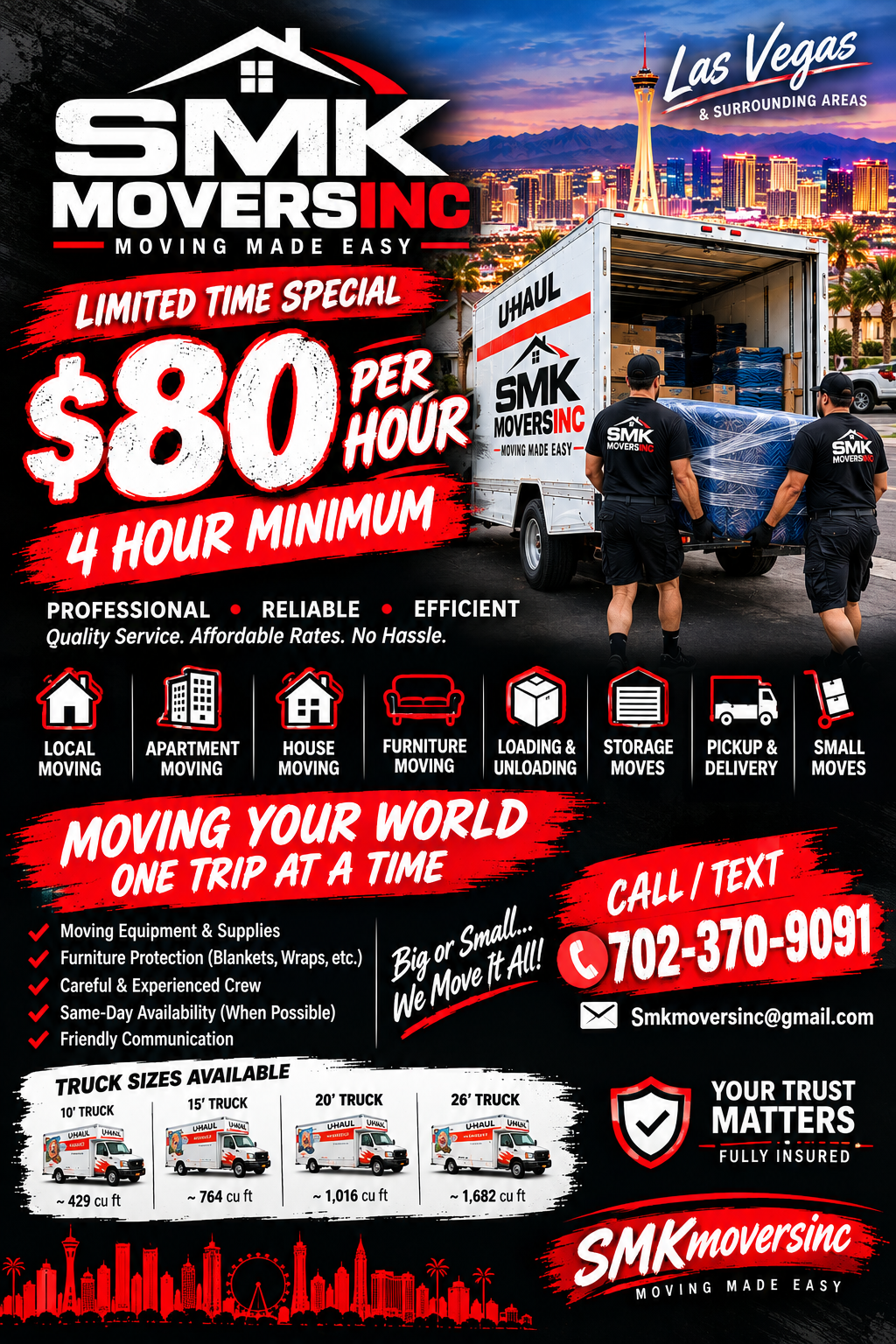 SMK Movers Inc - $80 per hour special flyer